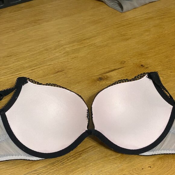 Victoria's Secret Padded Demi Push Up Bra 32DD Pink and Black Lace - Picture 3 of 6